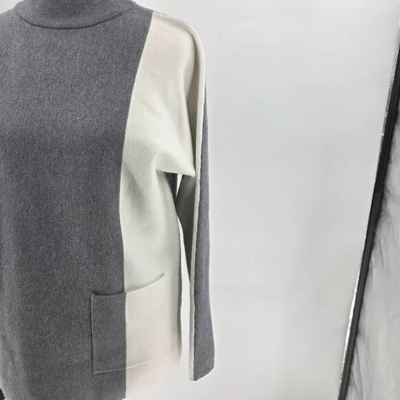 Alison Sheri Womens Colorblock Turtleneck Sweater S Gray & White Viscose Blend - Picture 7 of 15